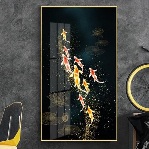 Canvas Print Poster Koi Fish Feng Shui Carp Lotus Pond Golden Pictures Painting Wall Art for Living Room Modern Home Decor