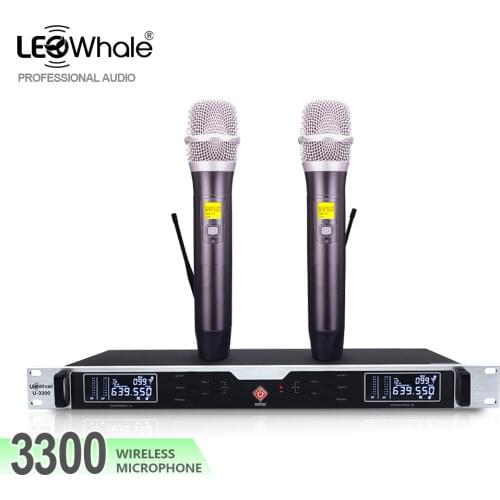 LEOwhale Professional UHF Dual Channel Wireless Handheld Microphone System Up to 100m Receive for Speech Karaoke Stage Wedding