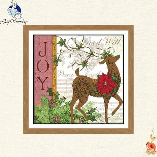 Joy sunday Christmas The deer Count Cross-stitch Fabric 11CT 14CT Print On Canvas Handwork Beginner Embroidery Cross Stitch Kits