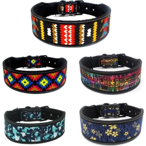 Adjustable Reflective Dog Collar Printing Pet Leash Yorkie Pit Bulldog Collar Soft Puppy Collar for Small and Medium Dogs Female