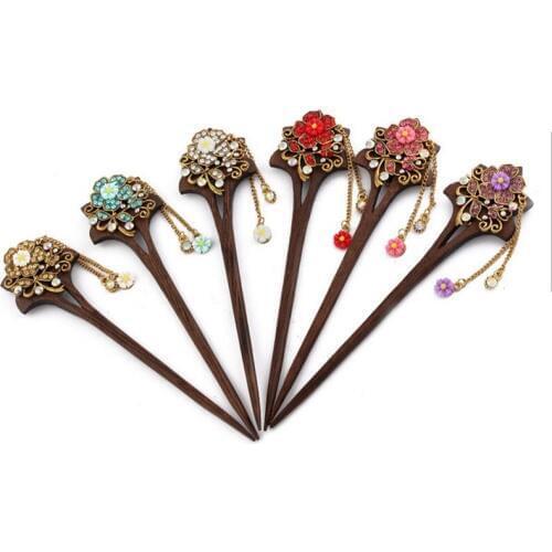 Retro national winds Leaf shape natural Phoebe zhennan Zircon Hair sticks Chinese style Fashion jewelry For women nmfz-013