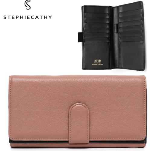 SC Luxury Solid Color Real Leather Women Wallets Design RFID Multi Card Holders Purses Ladies Fashion Daily Clutches Set Handbag