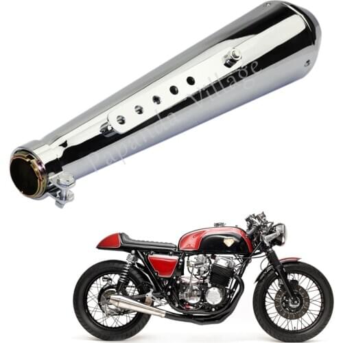 Silver Steel Exhaust Muffler For Harley Honda Triumph Cafe Racer CB750kz Exhaust Silencer Motorcycle Universal 41mm 38mm 35mm