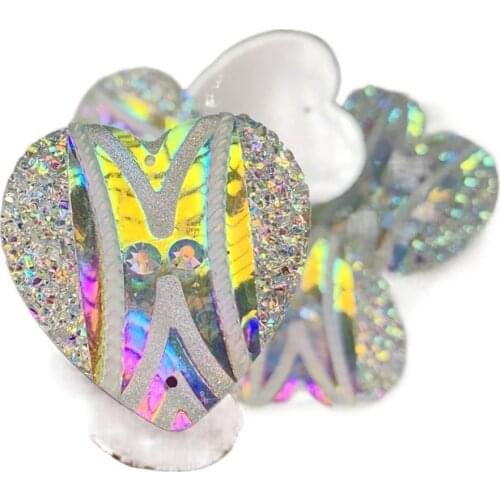 50pcs Resin Heart Bling Crystal AB Rhinestone Flatback Cabochon Stone DIY Home Decoration Crafts Scrapbook Accessories 35mm