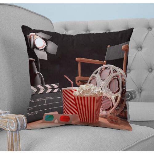 Popcorn Movie Shooting Chair 3D Glasses Red Printed Throw Pillow Case Plush fabric Pillowcase Home Decorative Pillow Hot