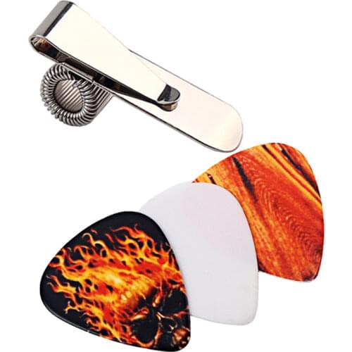 Universal Guitar Picks Holder Clip Metal Acoustic Guitar Pick Clip with 3pcs Guitarra Picks(Guitar Picks Random Delivery)