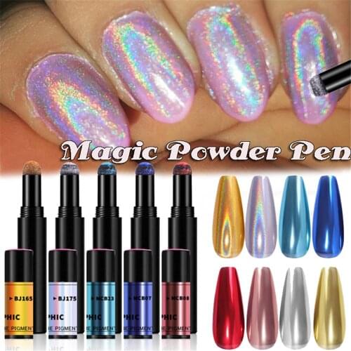 10 Colors Air Cushion Magic Powder Pen Makeup UV Gel Chrome Holographic Mirror Effect Metal Powders Nail Art Laqcuer Manicure