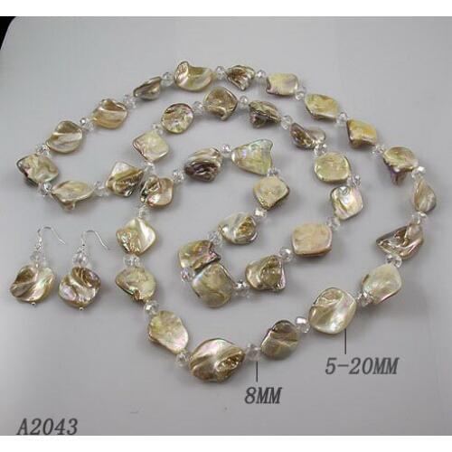 Unique Pearls jewellery Store,120CM Long White Color Shell Crystal Beads Necklace 925 Silver Earrings Jewelry Set