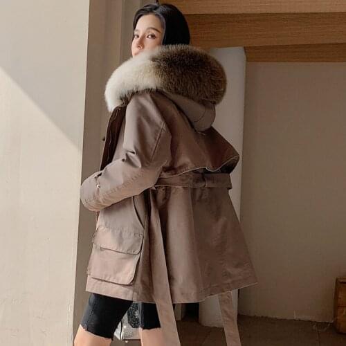 MENINA BONITA 2021 Long Natural Rabbit Fur Liner Parka Removable Real Fox Fur Collar Hooded Coat Winter Jacket Women Streetwear