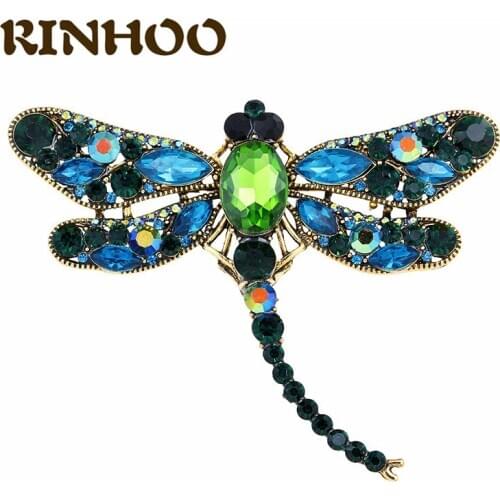 RINHOO Crystal Vintage Dragonfly Brooches for Women Large Insect Brooch Pin Fashion Dress Coat Accessories Cute Jewelry