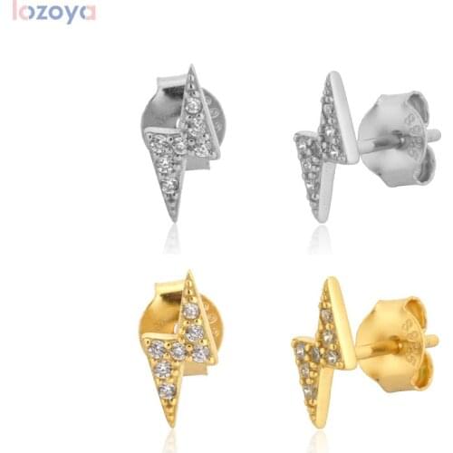 LOZOYA 925 Sterling Silver Gold Star Moon Stud Piercing Earring Women Fashion Crystal Luxury Jewellry Pendiente Clips