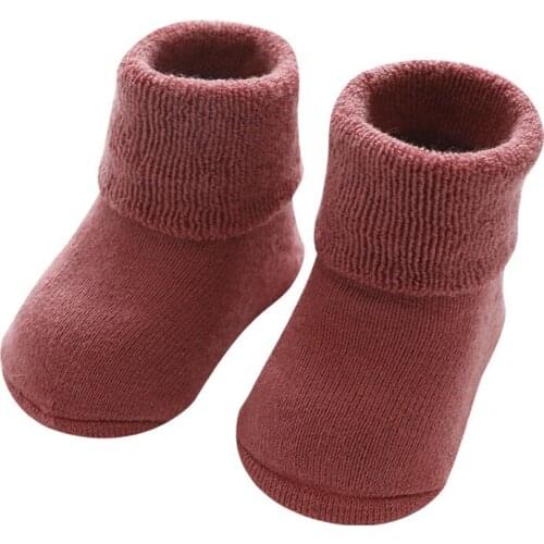 Winter Baby Socks Terry Thick Warm Combed Cotton Middle Tube Anti Slip for Newborn Girls Boys Infant Solid Clothes Accessories