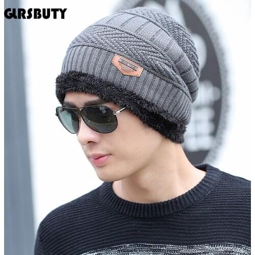 Winter Beanie Hat Men GLRSBUTY Kintted Hat 2019 Warm Skull Cap Winter Hats for Men with Thick Fleece
