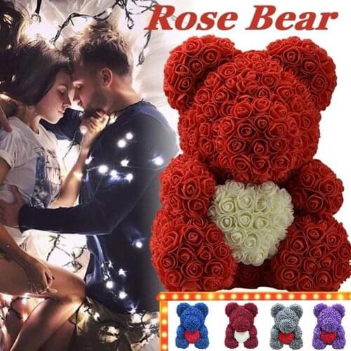1pcs Red Bear Rose Teddy Bear Rose Flower Artificial Decoration Birthday Christmas Gifts Home Decor for Women Valentines Gift