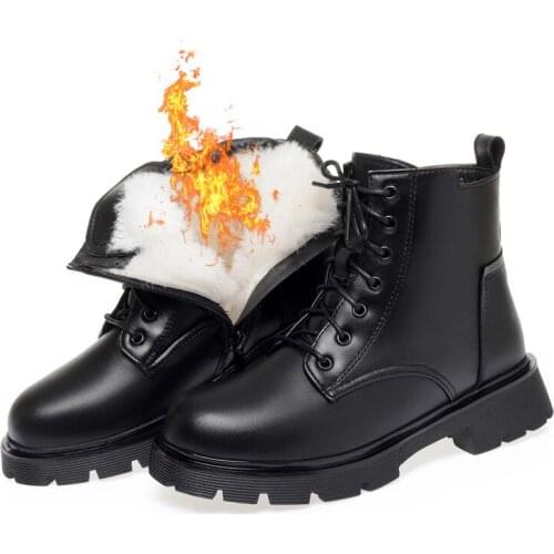 2021 New Autumn Cowhide Trendy Boots Martin Boots Non-slip Winter Warm Inside Plush / Wool Boot Women Snow Boots Large Size