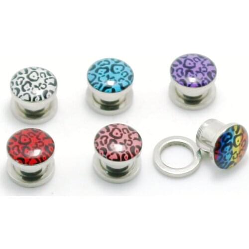 96pcs leopard print logo picture surgical steel screw on ear plugs gauges flesh tunnel body piercing jewelry mix lots
