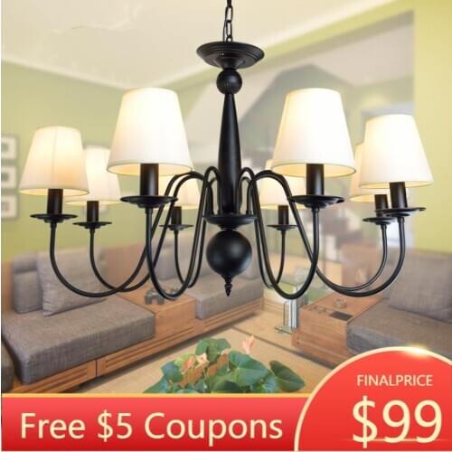 American Rural fabric living room led Pendant Lamp iron bedroom dining room Chandelier