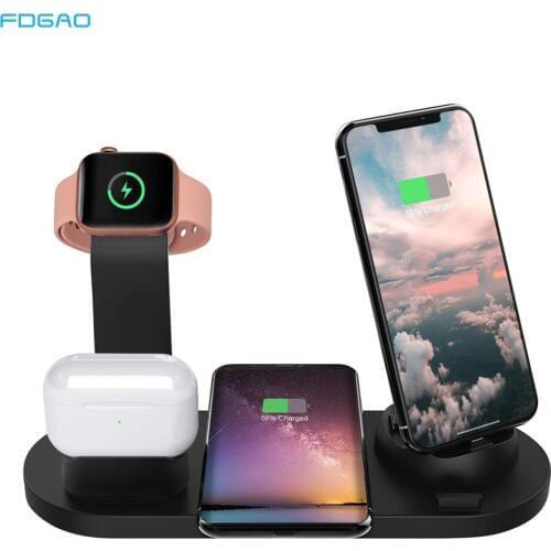 10W Qi Wireless Charger Dock Station 4 in 1 For iPhone 11 XS Airpods Pro Micro Type C USB Stand Fast Charging For Apple Watch 5