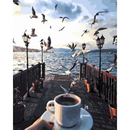 Frameless picture oil painting by numbers wall decor diy painting on canvas for home decor 4050cm to coffee