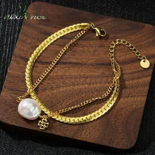 Nextvance Stainless Steel Pearl Bracelets Double Chains Bracelet For Women Girlfriend Couper Special Design Jewelry Gift