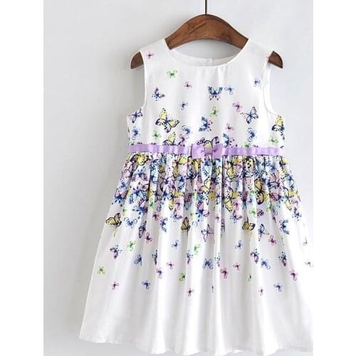 ZWF155 Kids Girls Sleeveless Dress 1-12 Years Summer Girls Prined Dresses Children Clothes Baby Cotton Princess Dress Outfits