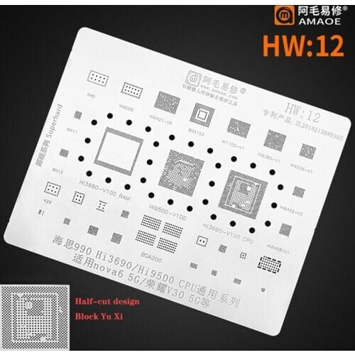 For Huawei Nova Glory V30 5G BGA Stencil HI3690/9500 CPU Reball IC Pin Amaoe Solder Tin Plant Net Heating BGA Template HW12