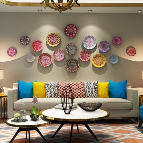 European Pattern Hand Drawn Ceramic Decorative Plate Living Room Decoration Sitting Plate Background Wall Hanging Plate