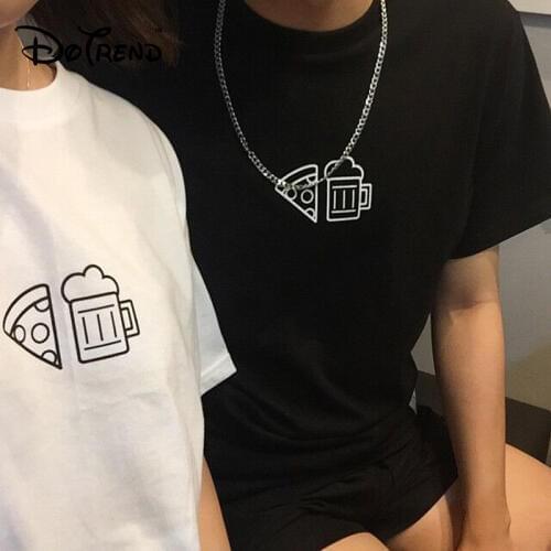 T Shirt Pizza Beer 2021 Korean Women Clothing Japan Summer Style Couple Printed Funny Cartoon Tshirt Cotton