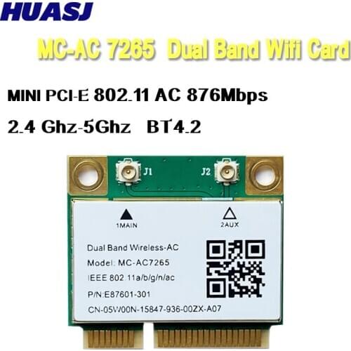 Huasj MC-AC 7265 de banda Dual mini PC-E tarjeta WIFI para intel 7265 AC 802.11ac 2x2 WiFi + Bluetooth + BT4.2