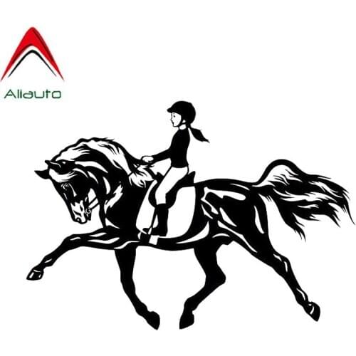 Aliauto Interesting Car Sticker Riding A Horse Jumping Sport Girl Vinyl Black/Sliver Creative Accessories PVC Decal,17cm*11cm