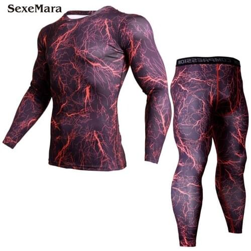 Mens Long Johns Sports Suit Compression Thermal Underwear Fitness Bodybuilding Underwear Clothes MMA Rashguard Leggings