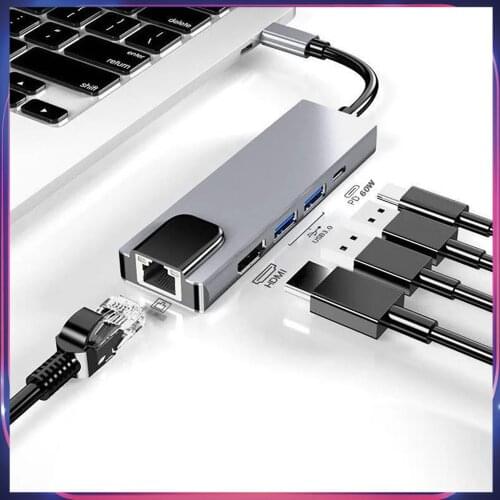 USB to Type C Hub Adapter 1000M RJ45, USB3.0 4k HDMI Output Network Multiport Windows PC Accessories for Laptops MacBook Pro