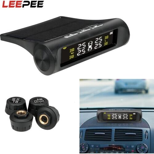 LEEPEE Tyre Pressure Car TPMS Tyre Pressure Monitoring System Solar Power Auto Security Alarm Systems Digital LCD Display