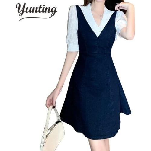 Summer womens Jeans Dress 2021 Casual Fashion Slim Denim Dress V Neck Womens clothing