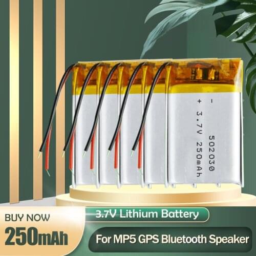 502030 3.7V 250mAh Lithium Polymer Lipo Rechargeable Battery For Bluetooth Headset Speaker GPS Tachograph Massager LED Camera