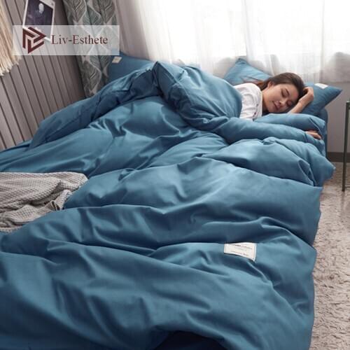 Liv-Esthete Dark Blue Luxury Bedding Set Home Duvet Cover Flat Sheet Double Queen King For Adult Bed Linen Bedspread As Gift