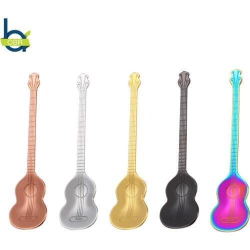 OBR Stainless Steel Guitar Shape Spoon Espresso Tea Stirring Mixing Serving Spoon Ice Cream Coffee Scoop Kitchen Accessories