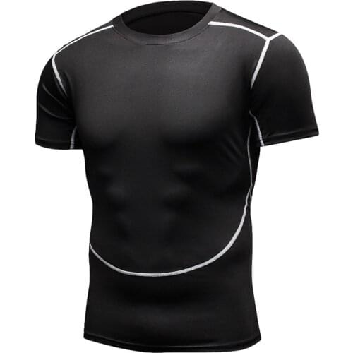 Men T Shirt Gym Sports Running Jogging Compression Mens Bodybuilding Tops Elastic Quick Dry Tight Training T shirt Elastic Force