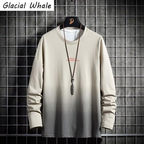 GlacialWhale Mens T Shirt Men Oversized 2021 Spring 100% Cotton Long Sleeve Tshirt Japanese Streetwear Vintage Khaki T-Shirt Men