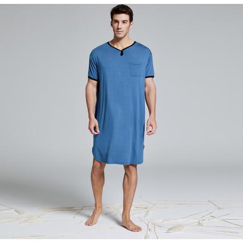 Mens Modal Extra Big&Tall Short Sleeve Nightshirt Nightwear Pyjamas Sleepwear Homewear Lounge Wear Henley Sleep Shirt Tops Robe