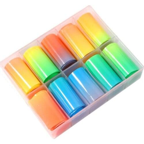 10pcs Nail Foil Set Shining Starry Design Adhesive Wraps Transfer Paper Nail Art Decal DIY Decoration Nail Fluorescent