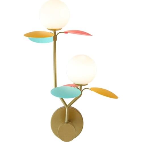Childrens room colored flower branches wall lamps Nordic bedroom bedside lamp study aisle glass ball decorative sconces lights
