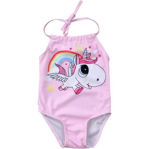 New Toddler Kids Baby Girls Cute Unicorn Halter Bikini Swimwear Swimsuit Bathing Beach Clothes One-Piece Suits