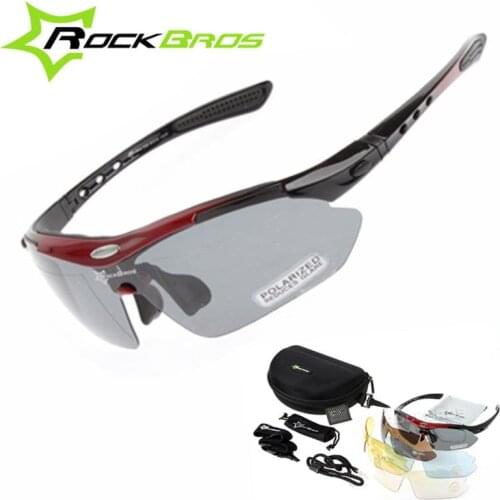 ROCKBROS Polarized Sports Men Sunglasses Road Cycling Glasses Mountain Bike Bicycle Riding Protection Goggles Eyewear 5 Lens