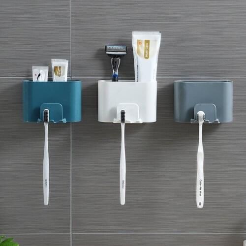 Plastic Wall-Mounted Toothbrush Holder Toothpaste Storage Rack Shaver Tooth Brush Dispenser Cup Holder Storage Box Bathroom Tool