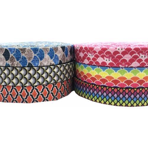5Yards 16mm Rainbow Fish Skin Fold over Elastic bands Baby Headband DIY FOE Girls Hair ties Hair Accessories Craft Supply