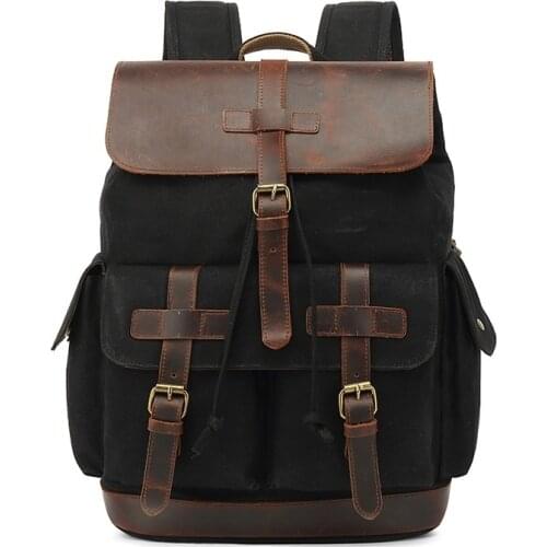 M293 New Multifunction Unisex Hard Oil Waxed Canvas Leather Backpacks Waterproof Backpack Men for Travel 14" Laptop Back Packs