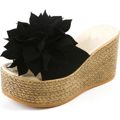 VTOTA Women Slippers Sweet Women Open Toes Summer Shoes High Heel Slippers Women Slides Flowers Platform Wedges Shoes Woman G62