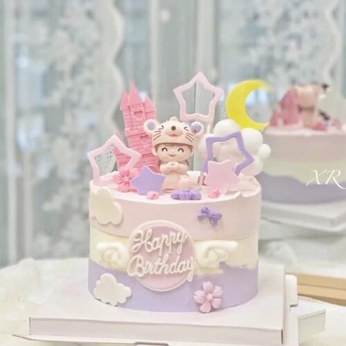 Star Candy balls shape Cartoon 1st 2st 3st Mouse girl Boy Happy Birthday Cake Topper Kid children Party Supplies Pink Love Gifts