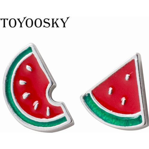 TOYOOSKY S925 Sterling Silver Stud Earrings Fashion Cute Tiny Watermelon Earrings Personality Summer Fruit Ear Jewelry